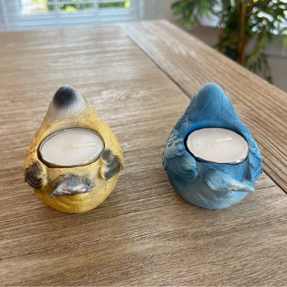 Bird candle holders blue yellow finch tea lights - Picture 5 of 5
